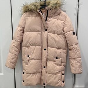 Sam Edelman Girls Light Pink Puffer Jacket with Faux Fur Hood - LIKE NEW